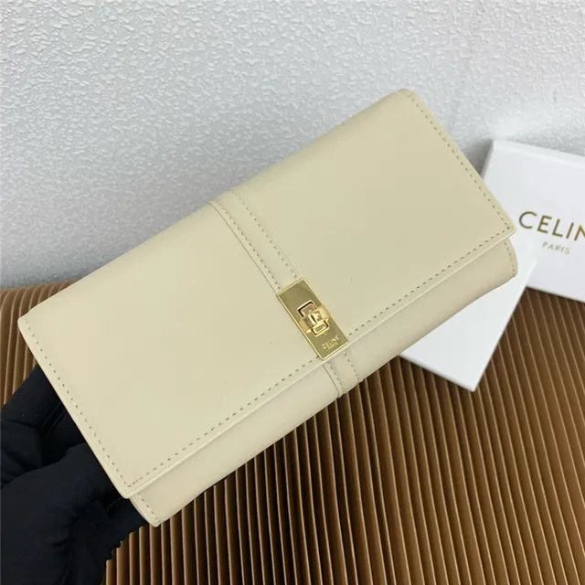 Celine Triomphe Brown Gold Smooth Leather Central Seam Long Wallet 9