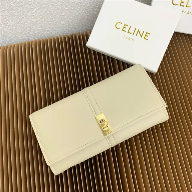 Celine Triomphe Brown Gold Smooth Leather Central Seam Long Wallet 10