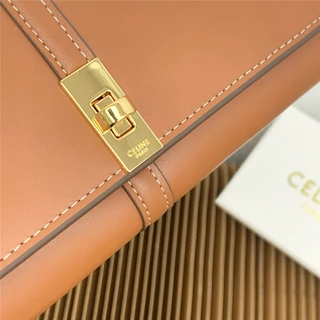 Celine Triomphe Brown Gold Smooth Leather Central Seam Long Wallet 14
