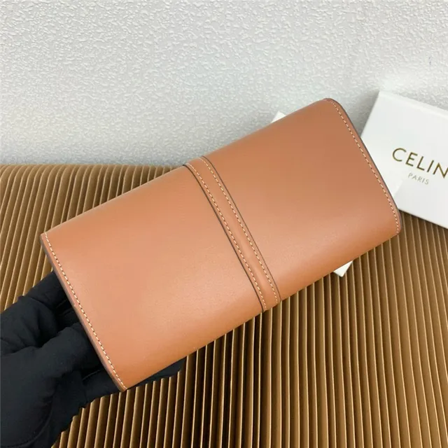 Celine Triomphe Brown Gold Smooth Leather Central Seam Long Wallet 16