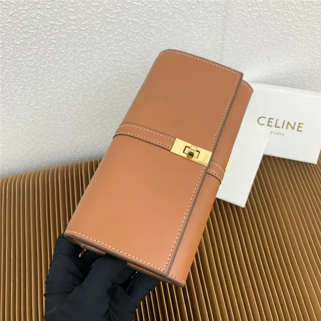 Celine Triomphe Brown Gold Smooth Leather Central Seam Long Wallet 17