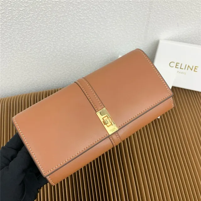 Celine Triomphe Brown Gold Smooth Leather Central Seam Long Wallet 18