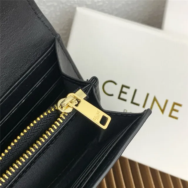 Celine Triomphe Brown Gold Smooth Leather Central Seam Long Wallet 20