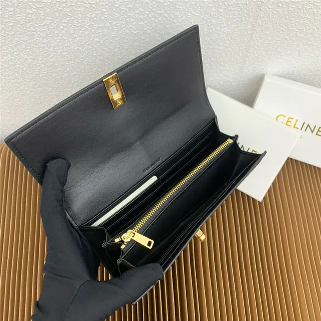 Celine Triomphe Brown Gold Smooth Leather Central Seam Long Wallet 21
