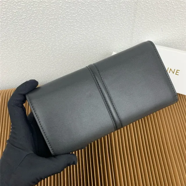 Celine Triomphe Brown Gold Smooth Leather Central Seam Long Wallet 24