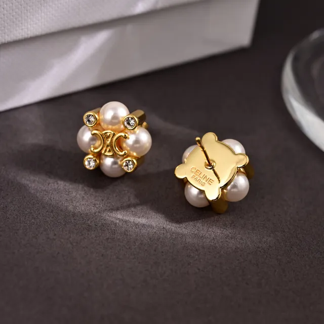 Celine Triomphe Pearl and Crystal Floral Stud Earrings 3