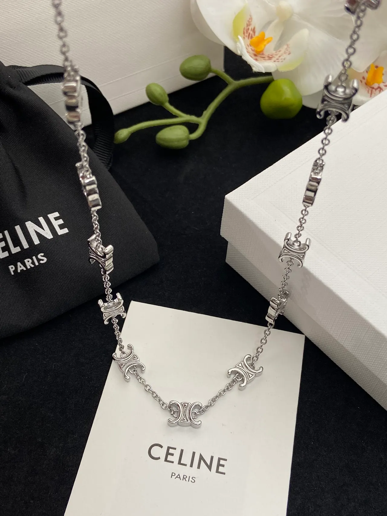 Celine Triomphe Silver Logo Chain Bracelet 6
