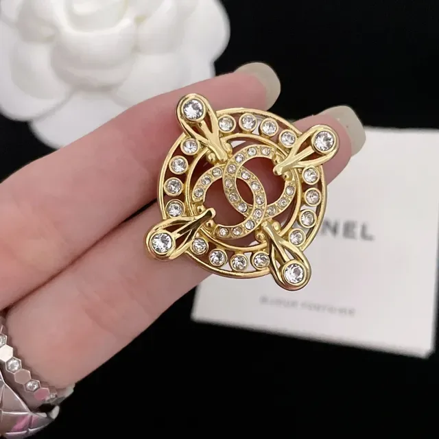 Chanel Bijoux Fantaisie Broche Or Transparente Cristal Embellished 2
