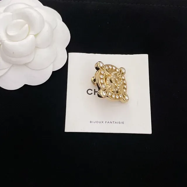 Chanel Bijoux Fantaisie Broche Or Transparente Cristal Embellished 5
