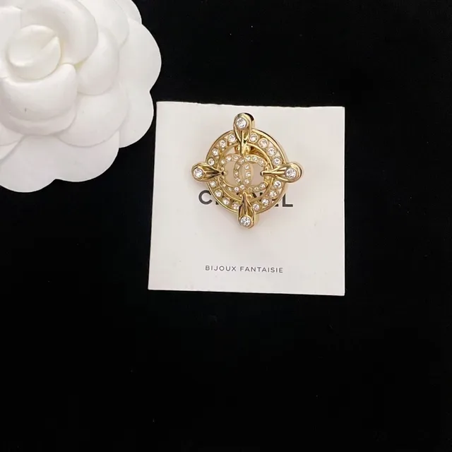 Chanel Bijoux Fantaisie Broche Or Transparente Cristal Embellished 6