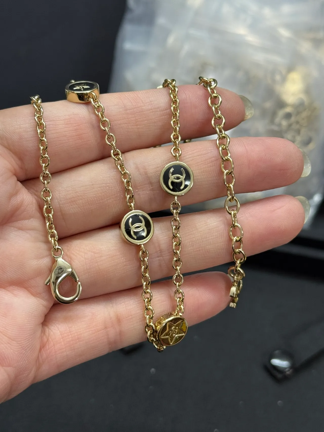 Chanel Black Gold Chain Enamel Charms Necklace 3