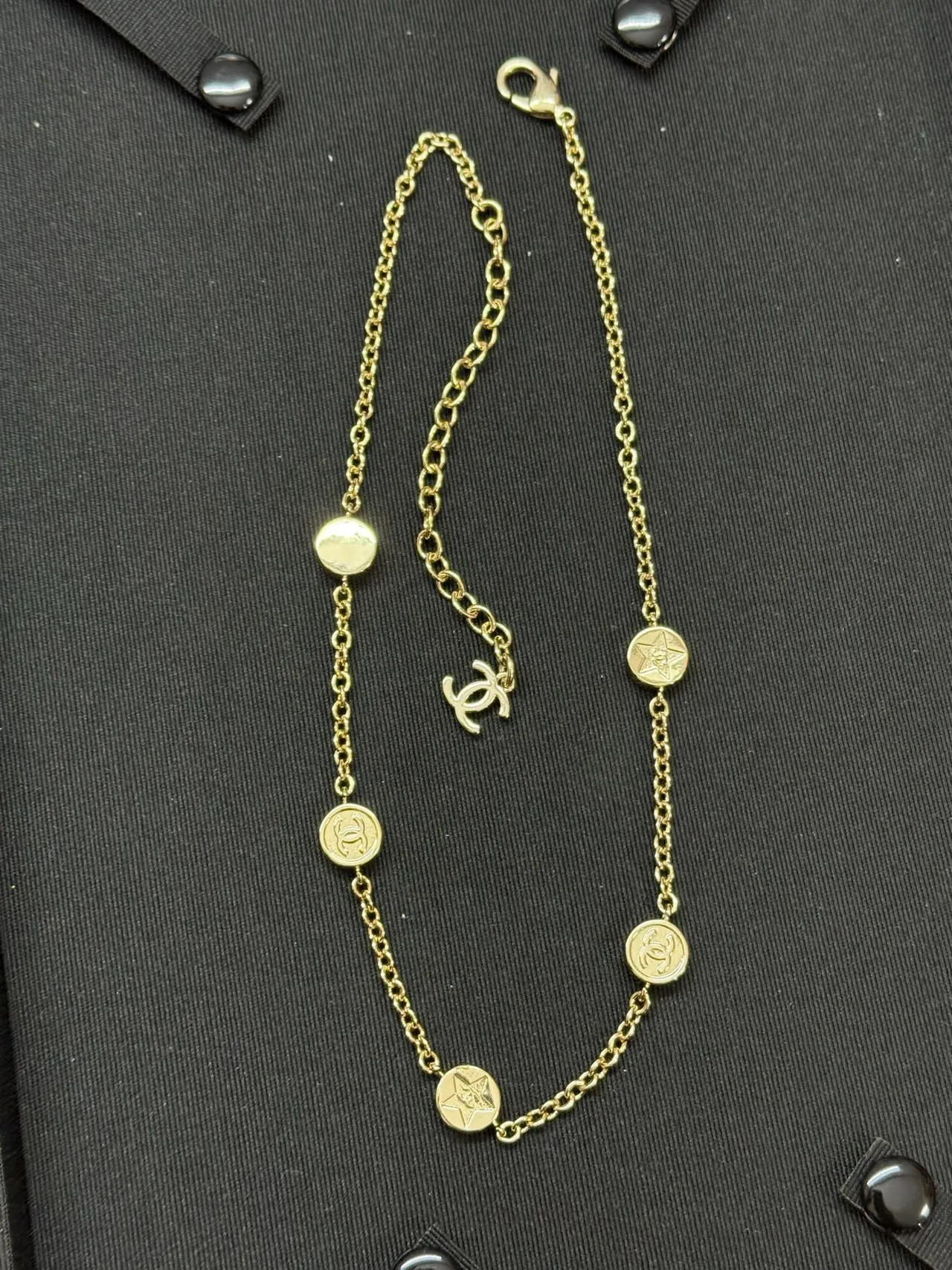 Chanel Black Gold Chain Enamel Charms Necklace 4