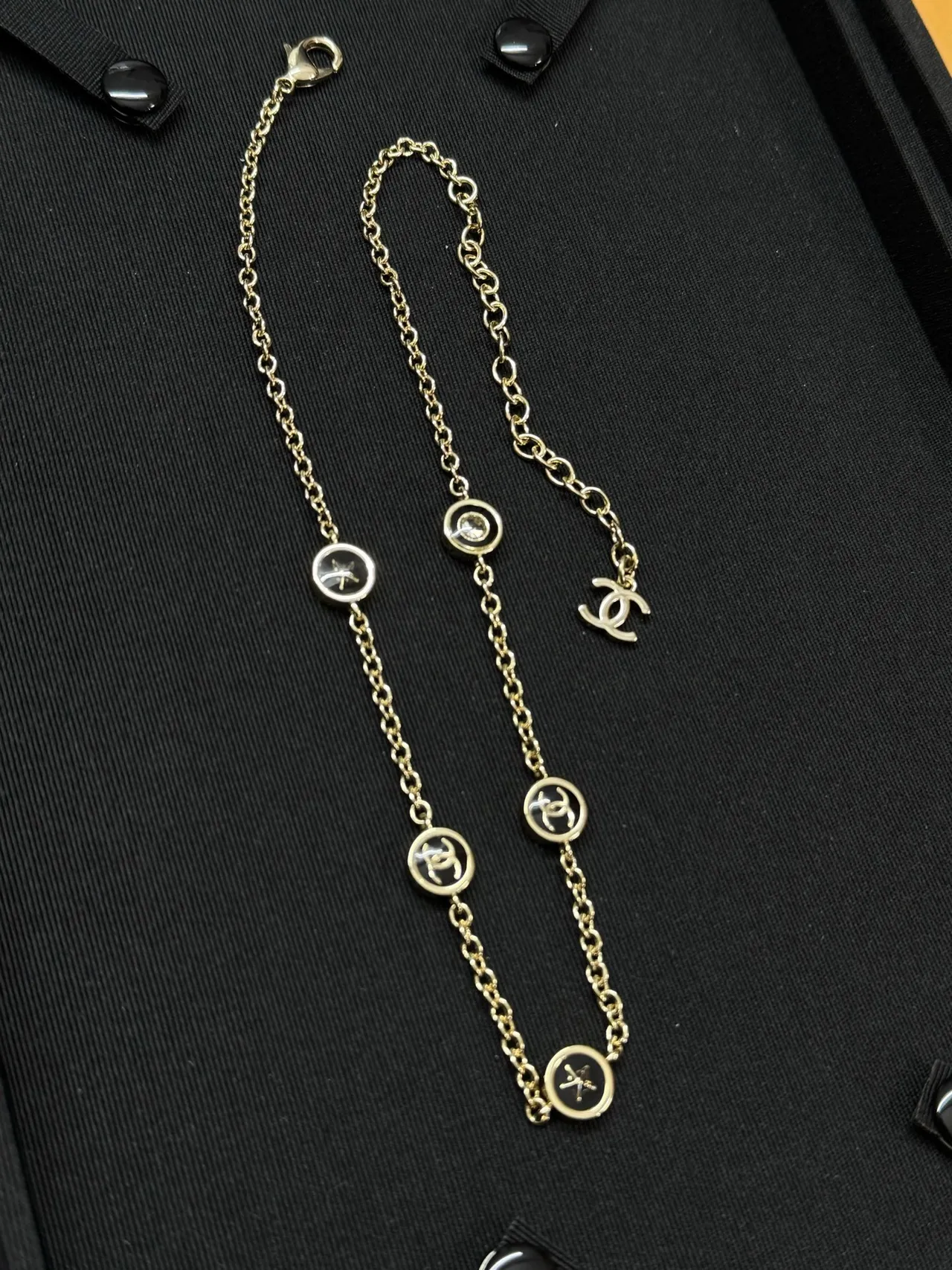 Chanel Black Gold Chain Enamel Charms Necklace 6