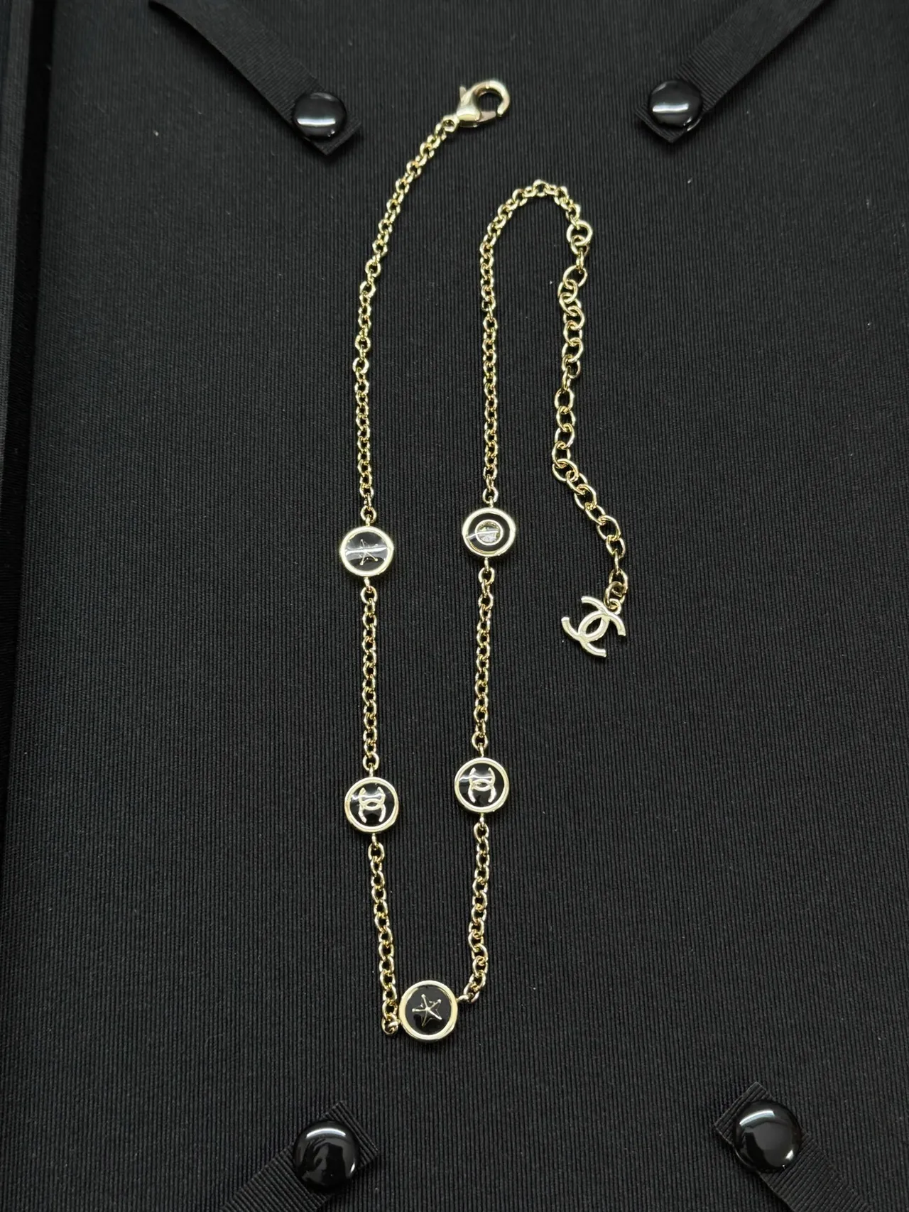 Chanel Black Gold Chain Enamel Charms Necklace 7