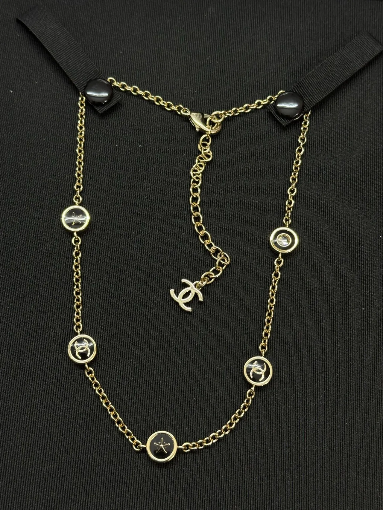 Chanel Black Gold Chain Enamel Charms Necklace 8