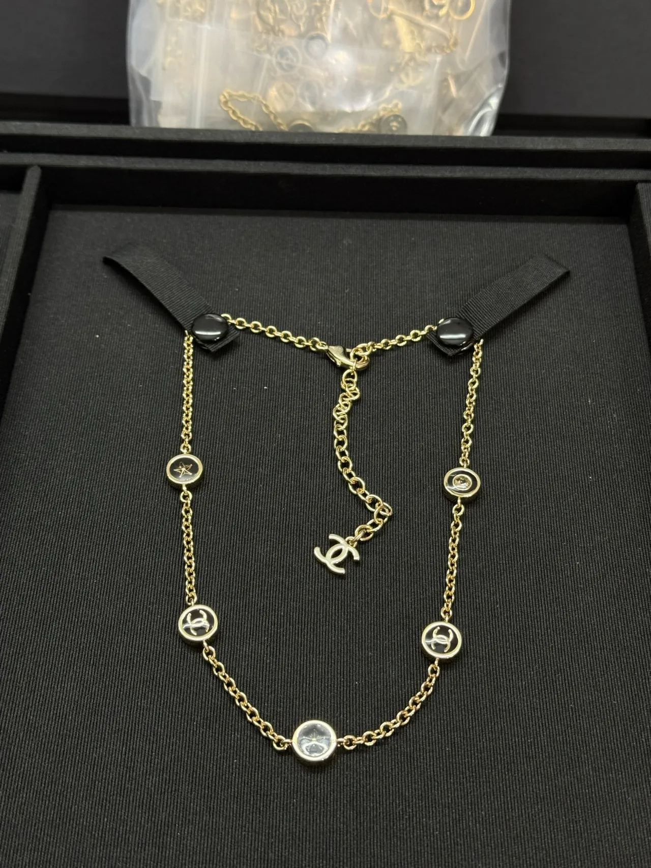 Chanel Black Gold Chain Enamel Charms Necklace 9