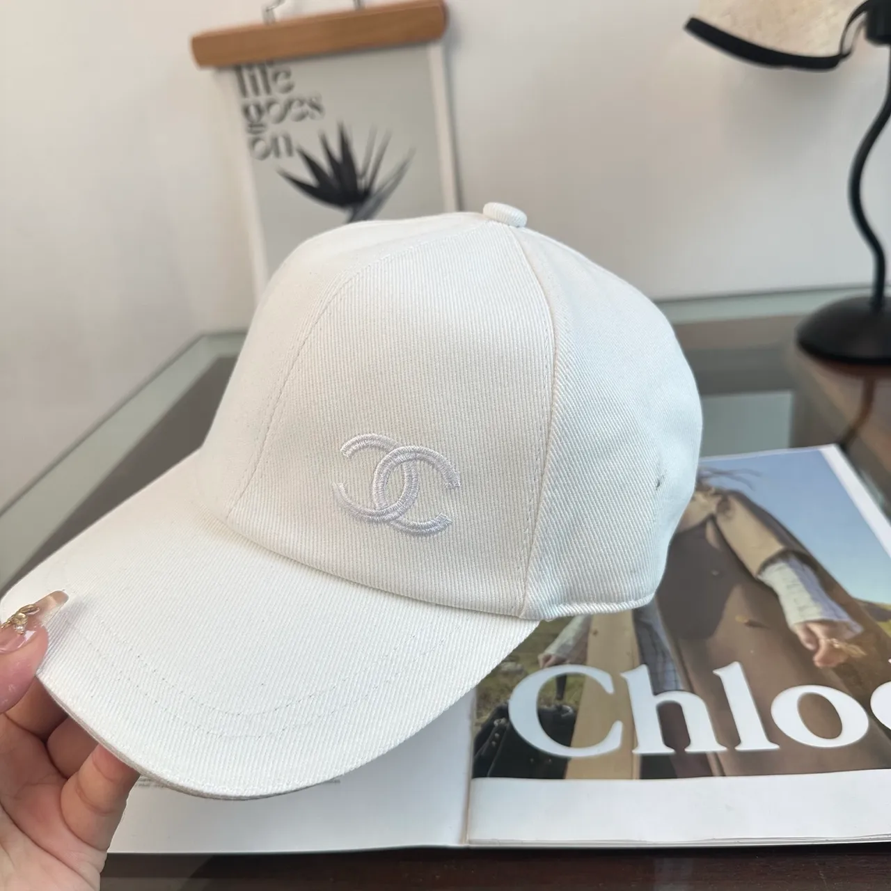 Chanel Black White Structured Six-Panel Embroidered Monogram Baseball Cap 2