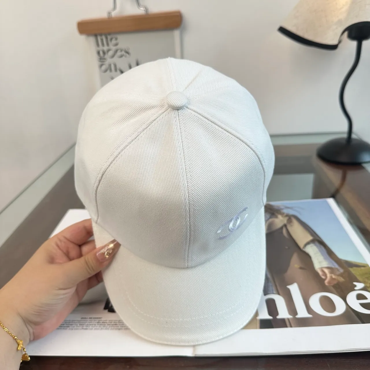 Chanel Black White Structured Six-Panel Embroidered Monogram Baseball Cap 4