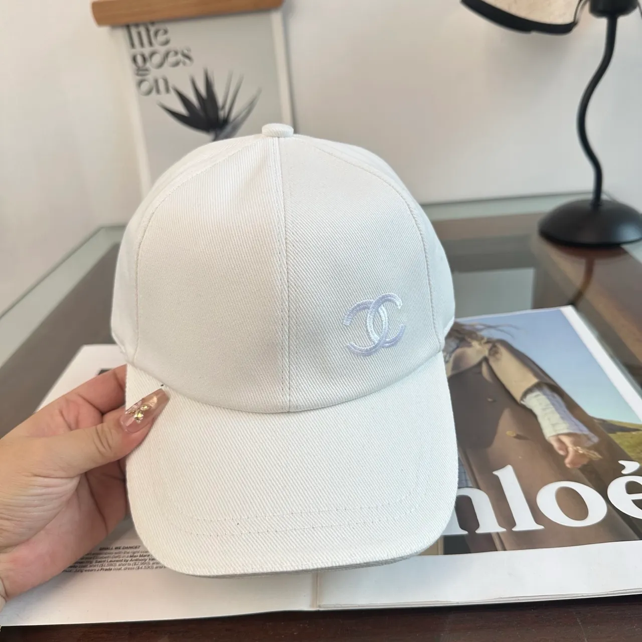 Chanel Black White Structured Six-Panel Embroidered Monogram Baseball Cap 10