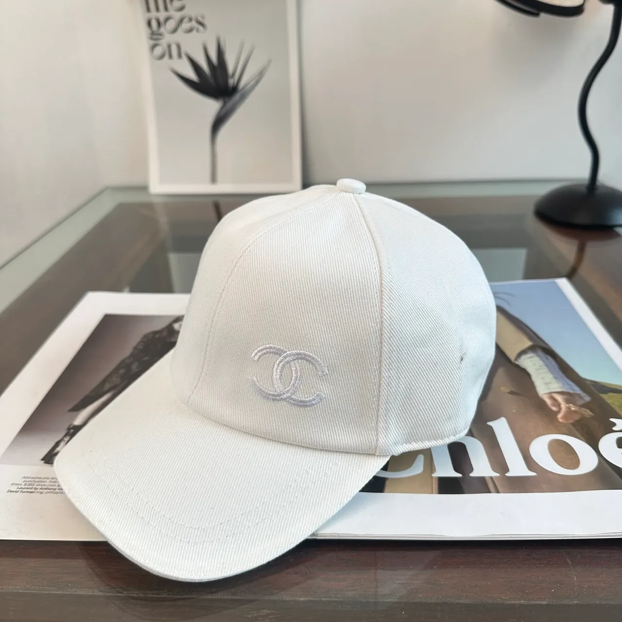 Chanel Black White Structured Six-Panel Embroidered Monogram Baseball Cap 5
