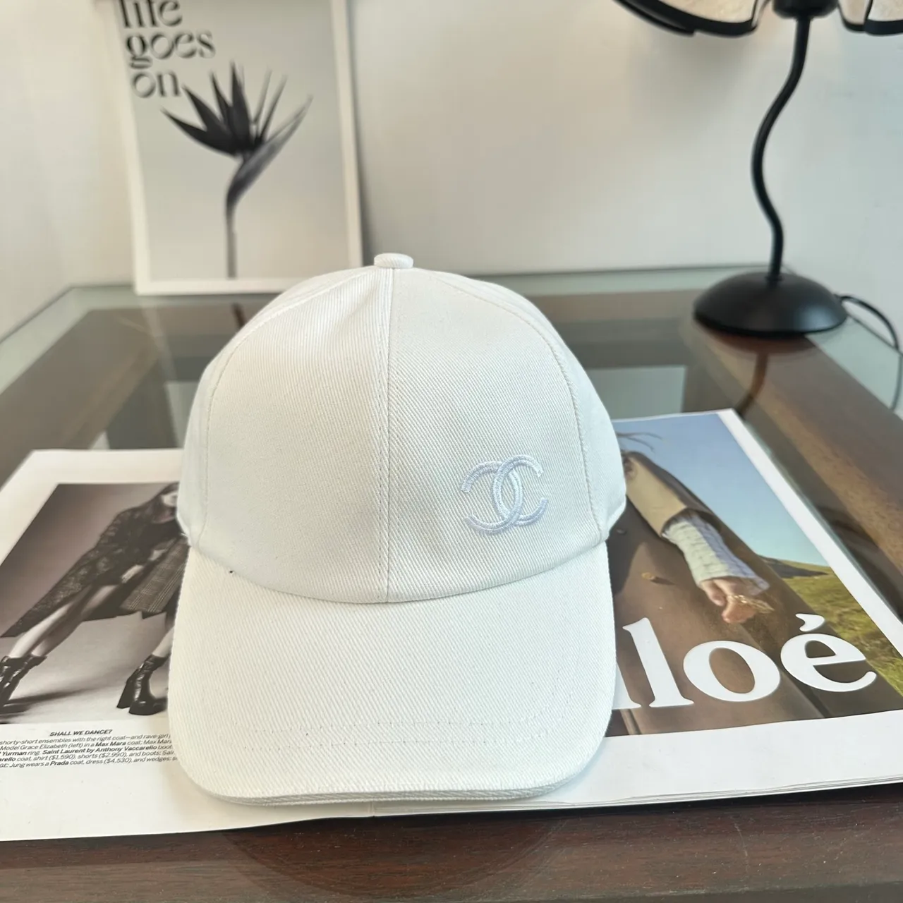 Chanel Black White Structured Six-Panel Embroidered Monogram Baseball Cap 7