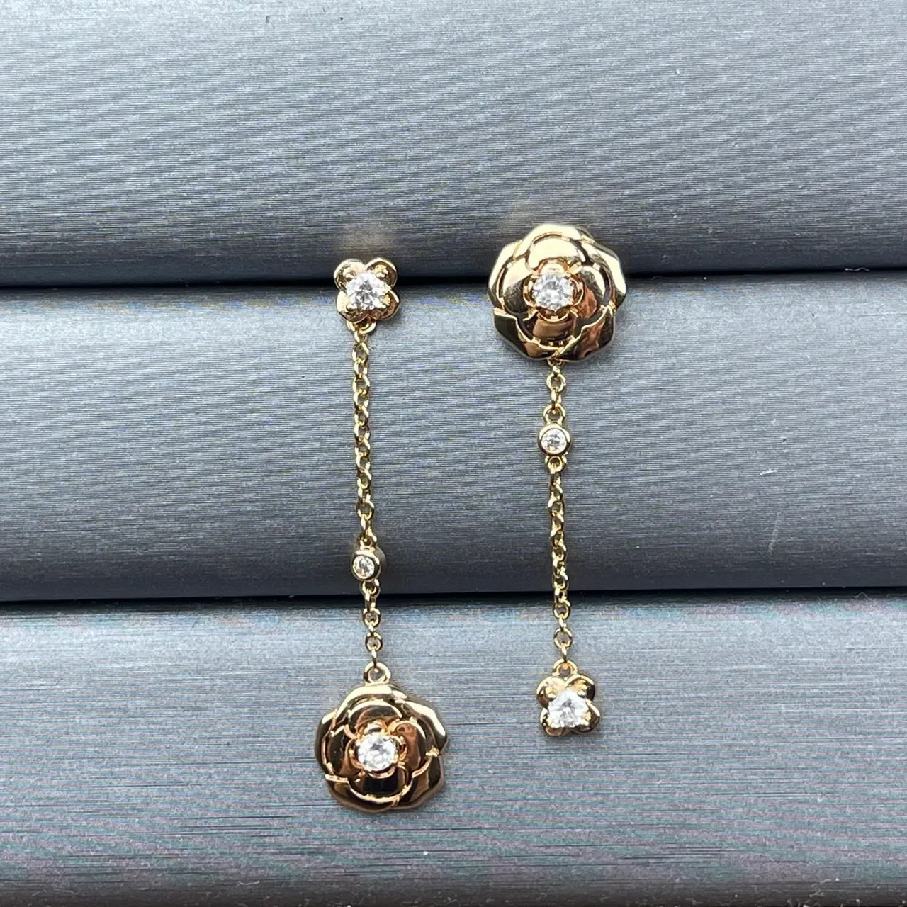 Chanel Camellia Floral Pavé Chain Drop Earrings 4