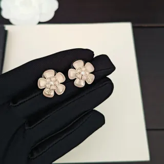 Chanel Camellia Pink Gold Five-Petal Enamel Petals Earrings