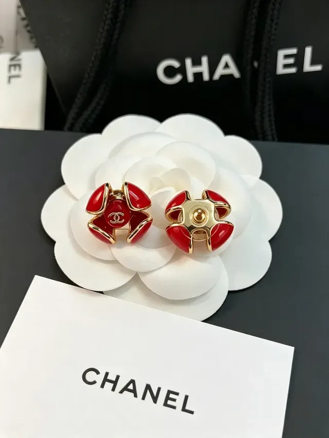 Chanel Camellia Rouge Or Émaillé-Pétal Boucles d'oreilles 5