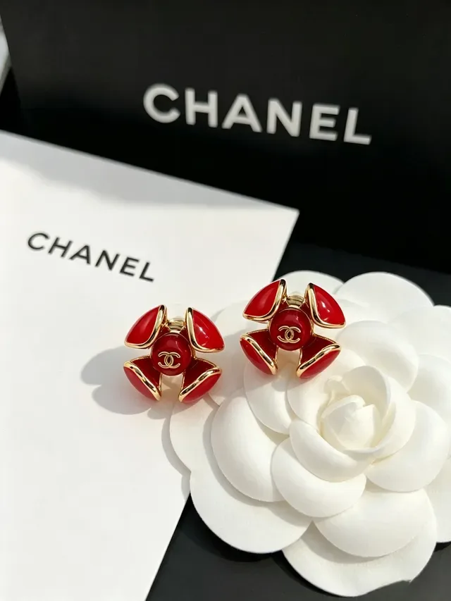 Chanel Camellia Rouge Or Émaillé-Pétal Boucles d'oreilles 6