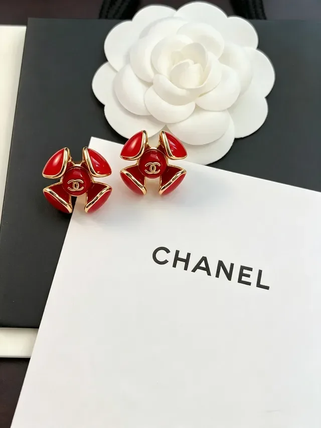 Chanel Camellia Rouge Or Émaillé-Pétal Boucles d'oreilles 7