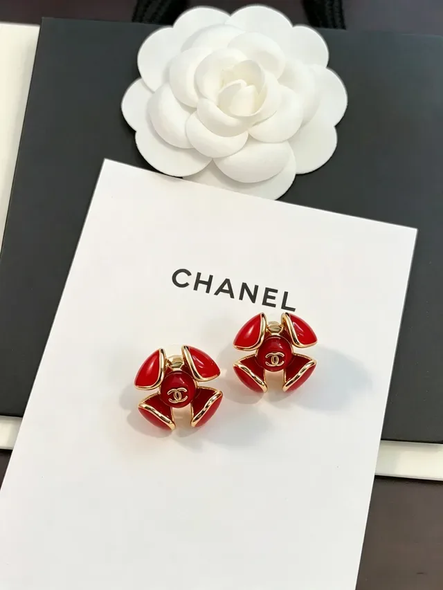 Chanel Camellia Rouge Or Émaillé-Pétal Boucles d'oreilles 8