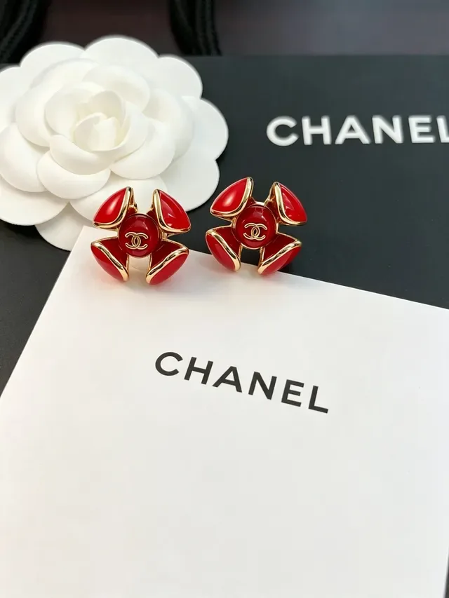 Chanel Camellia Rouge Or Émaillé-Pétal Boucles d'oreilles 9