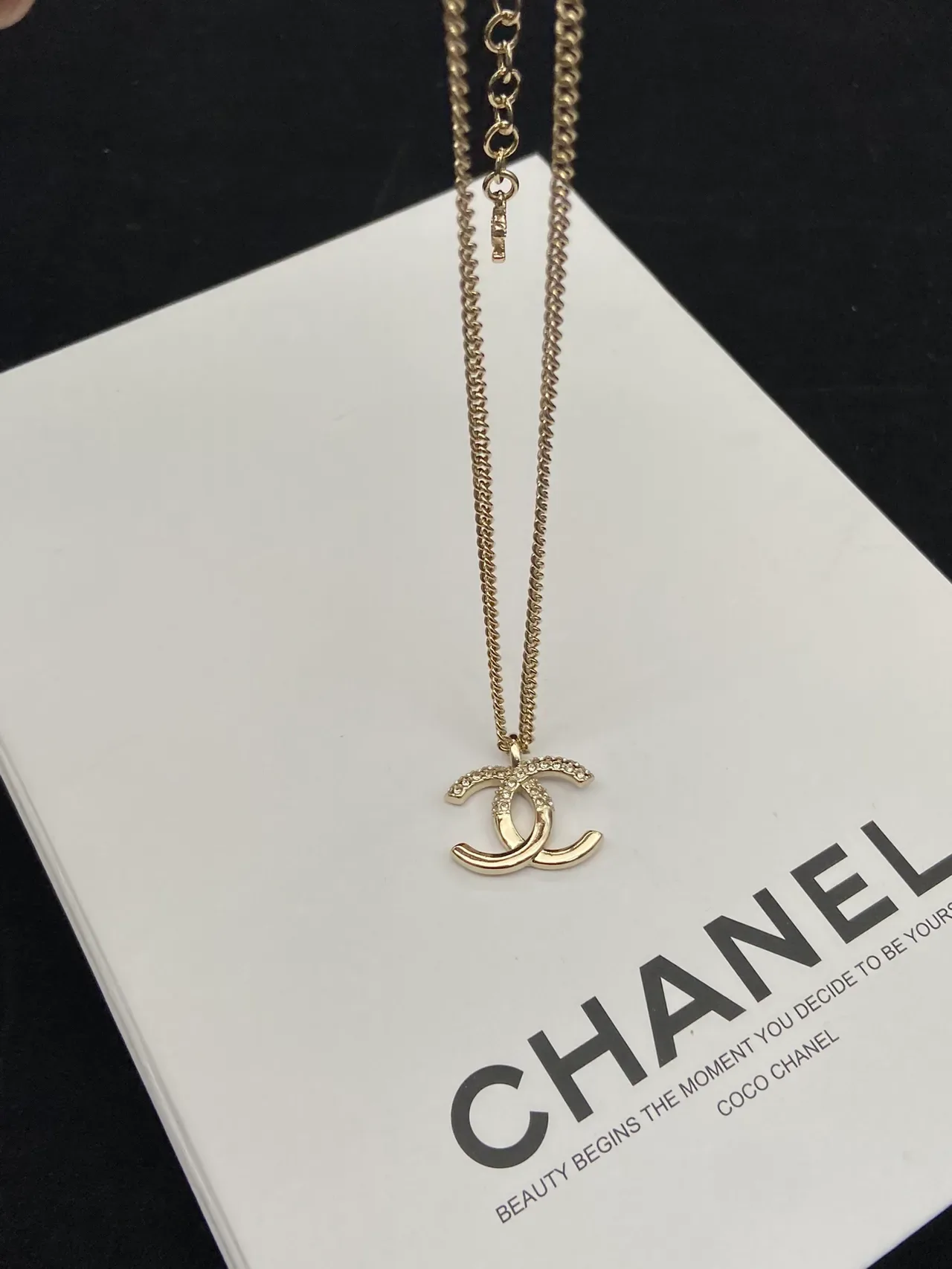 Chanel CC Logo Gold Silver Interlocking Crystal-Embellished Necklace 4