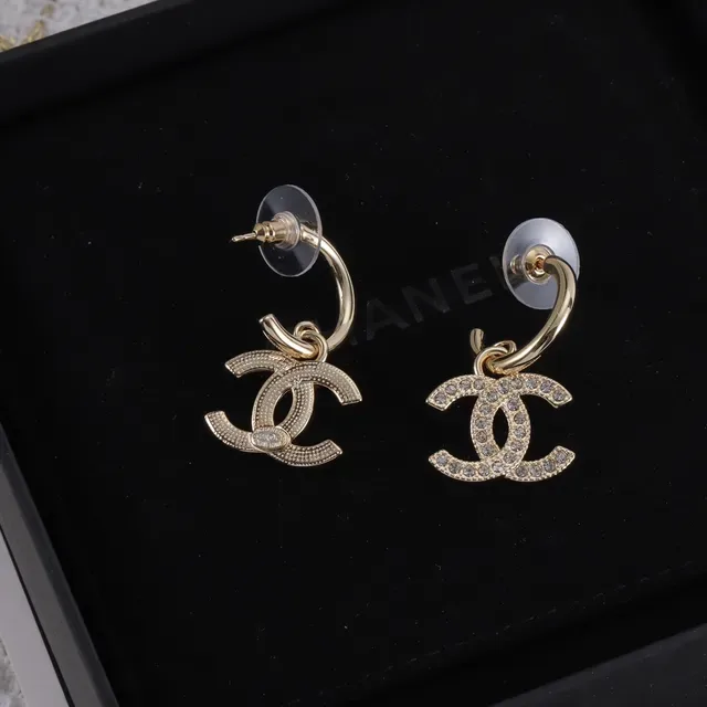 Chanel CC Logo Hoop Gold Silver Crystal-Pavé Earrings 2