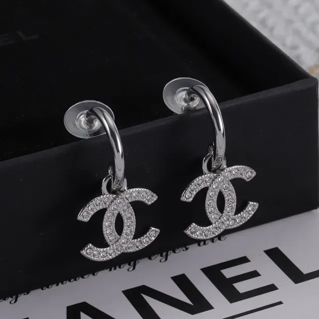 Chanel CC Logo Hoop Gold Silver Crystal-Pavé Earrings 4