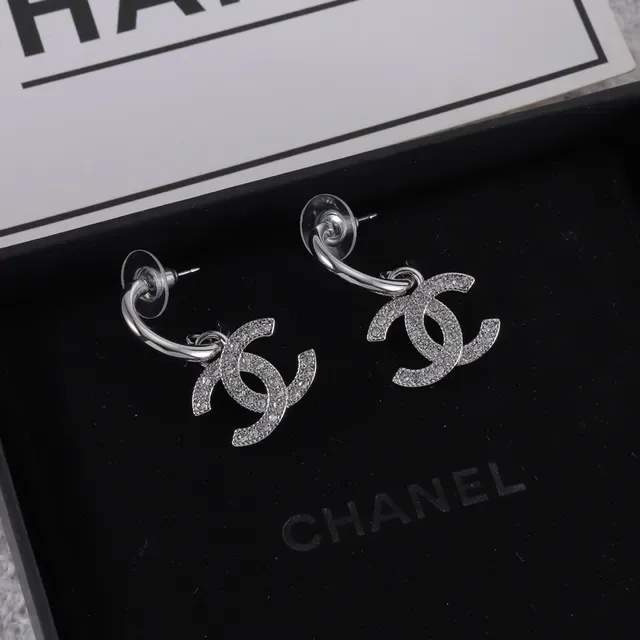 Chanel CC Logo Hoop Gold Silver Crystal-Pavé Earrings 5