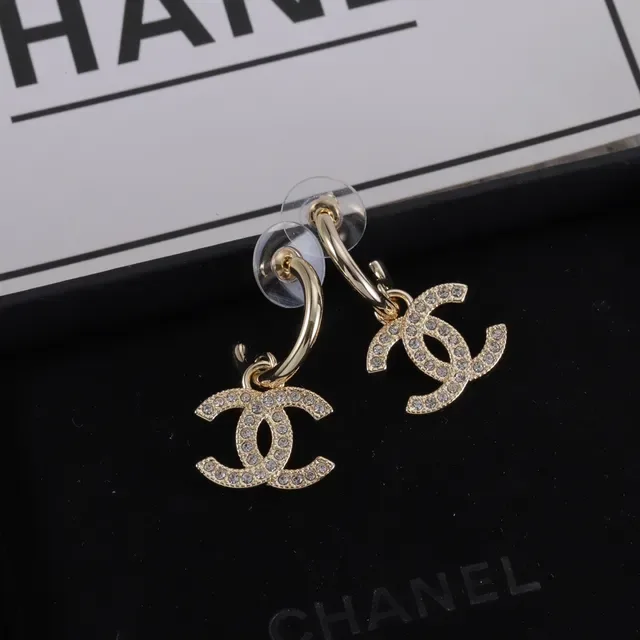 Chanel CC Logo Hoop Gold Silver Crystal-Pavé Earrings 6