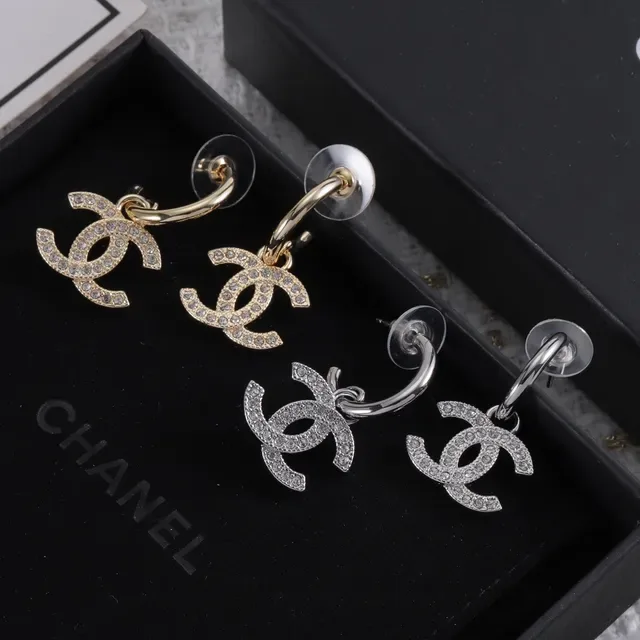 Chanel CC Logo Hoop Gold Silver Crystal-Pavé Earrings 7