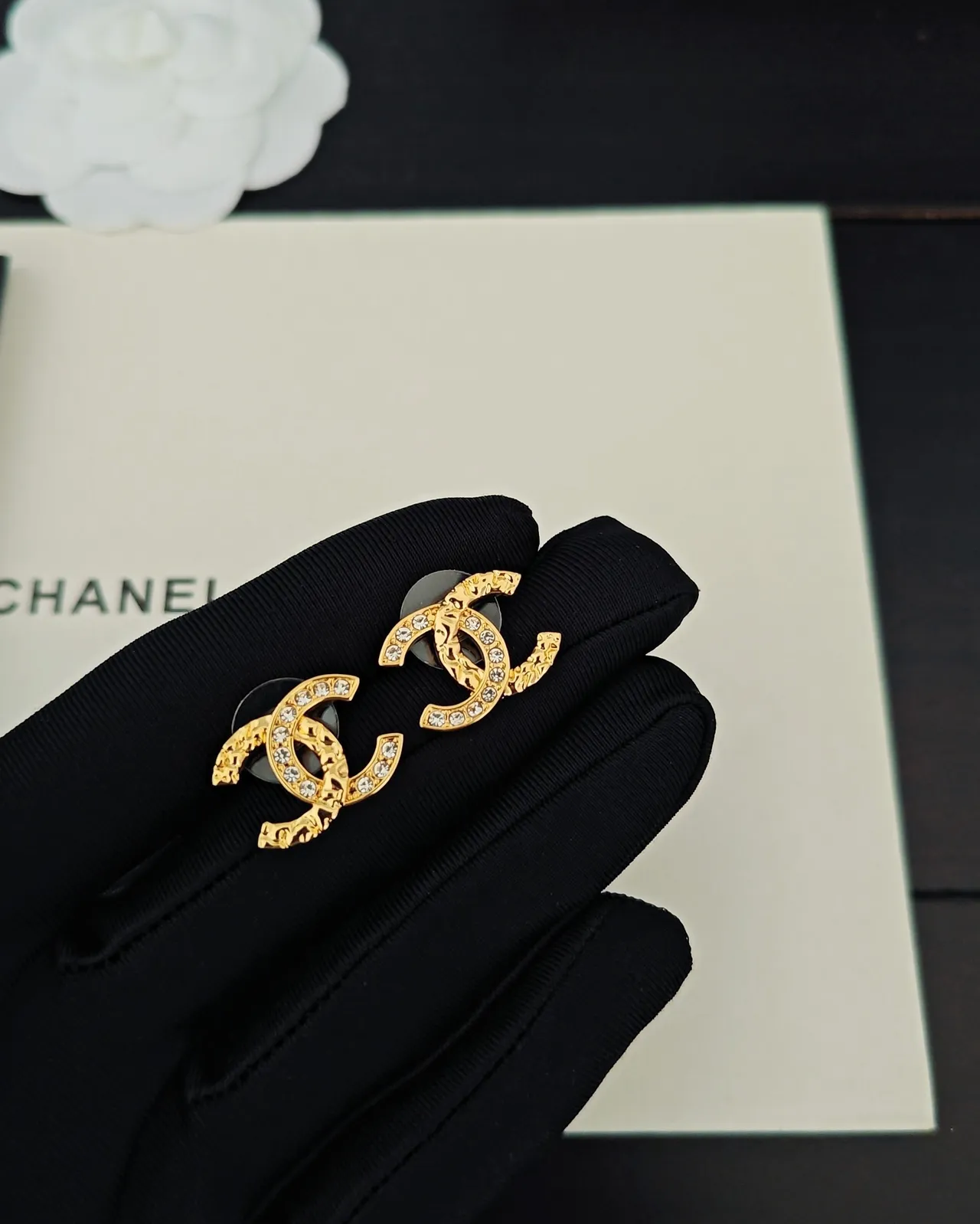 Chanel CC Logo Pavé-Crystal Gold-Tone Earrings 2