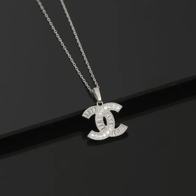 Chanel CC Logo Pendant Silver Black Interlocking Pavé-Set Crystals Necklace 2