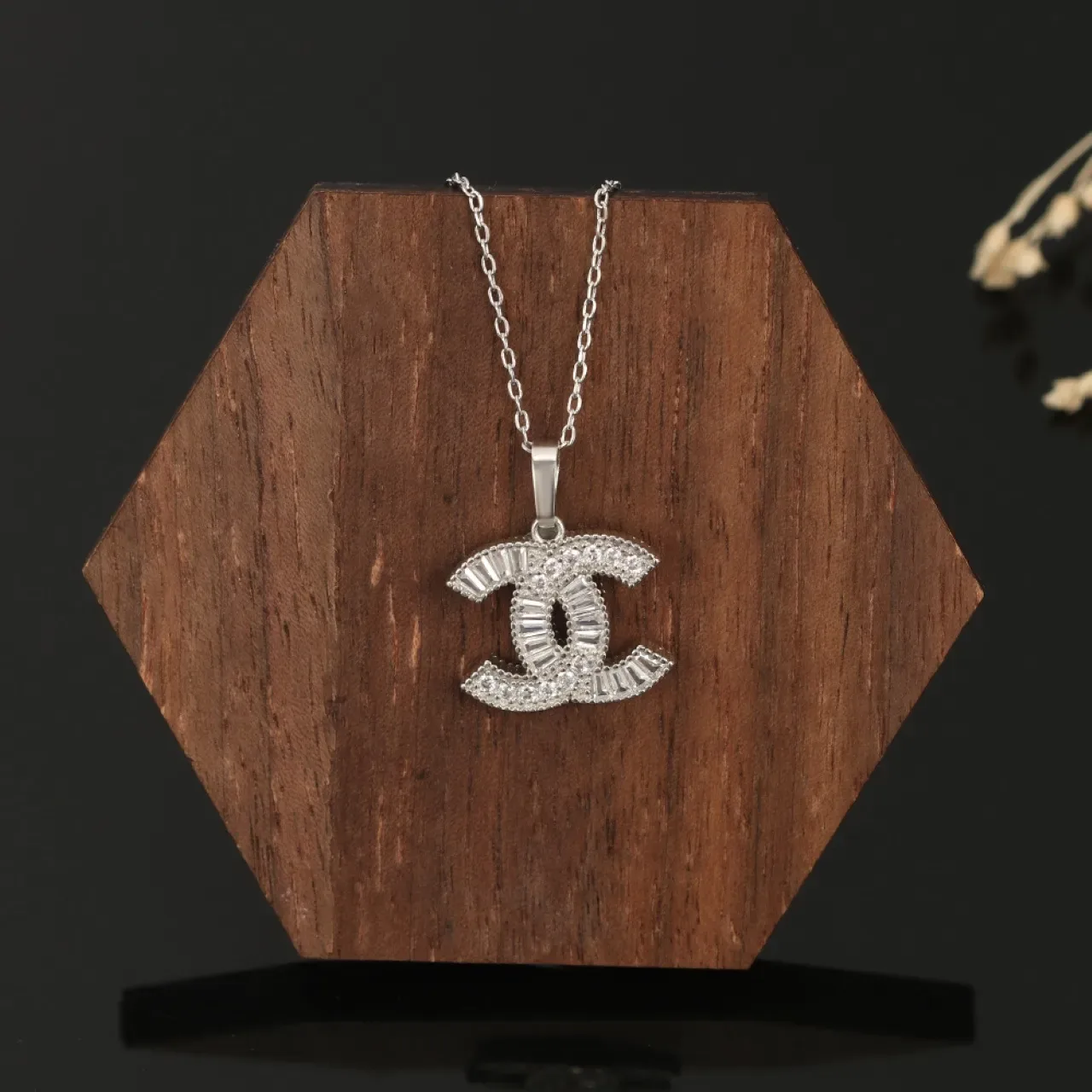 Chanel CC Logo Pendant Silver Black Interlocking Pavé-Set Crystals Necklace 3