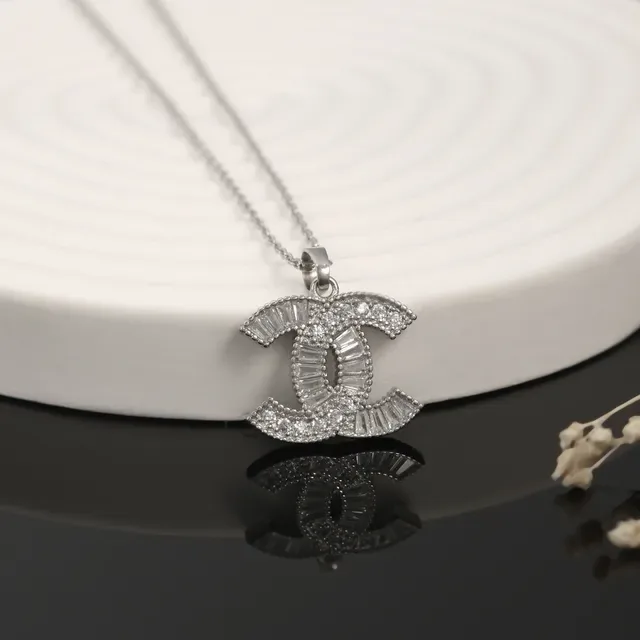 Chanel CC Logo Pendant Silver Black Interlocking Pavé-Set Crystals Necklace 4