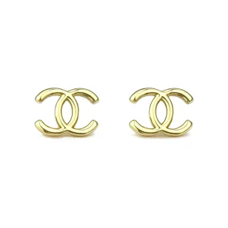 Chanel CC Logo Stud Gold Interlocking Polished Earrings