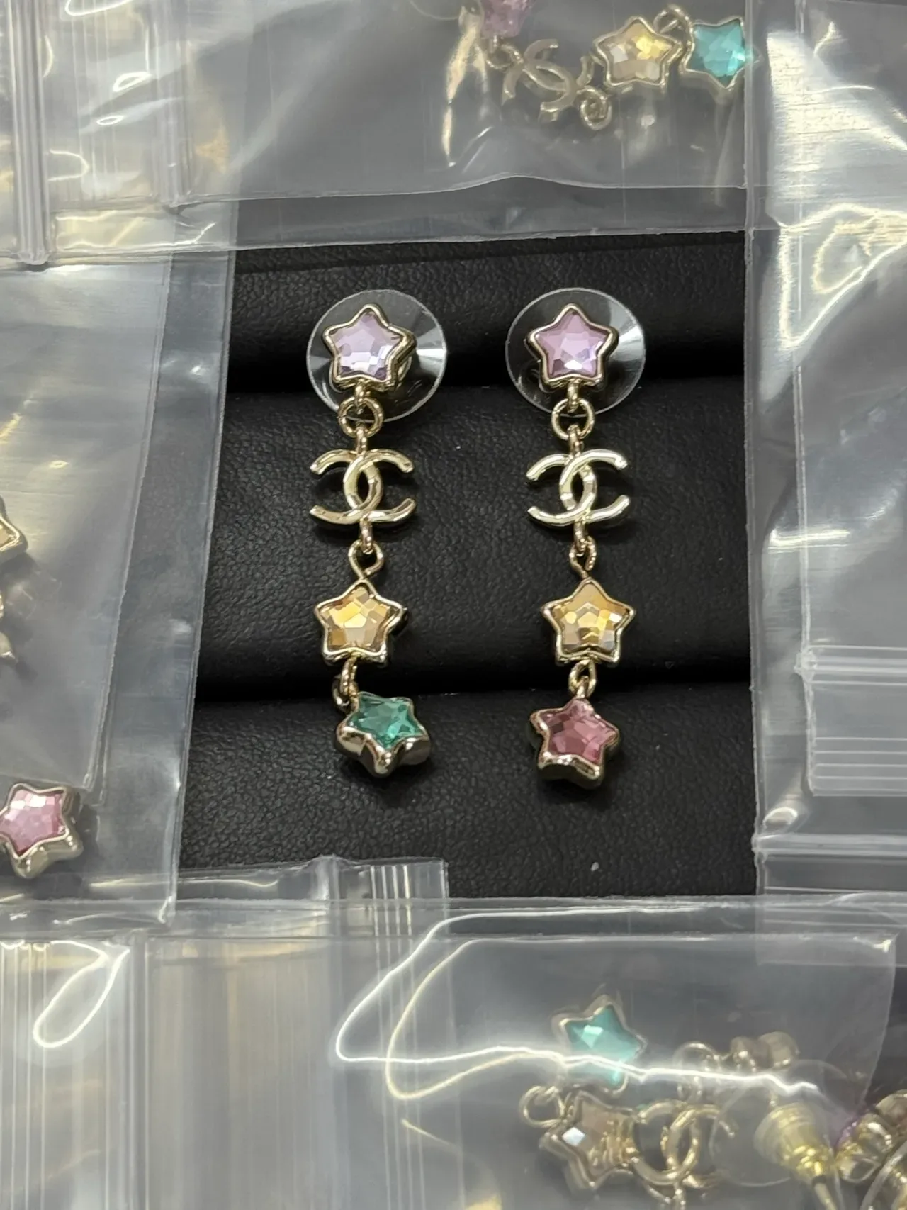 Chanel CC Logo Three-Star Dangle Earrings 1