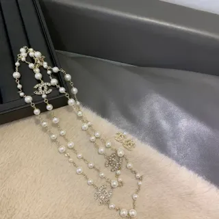 Chanel CC Pearl Necklace White Gold Multi-Strand Necklace
