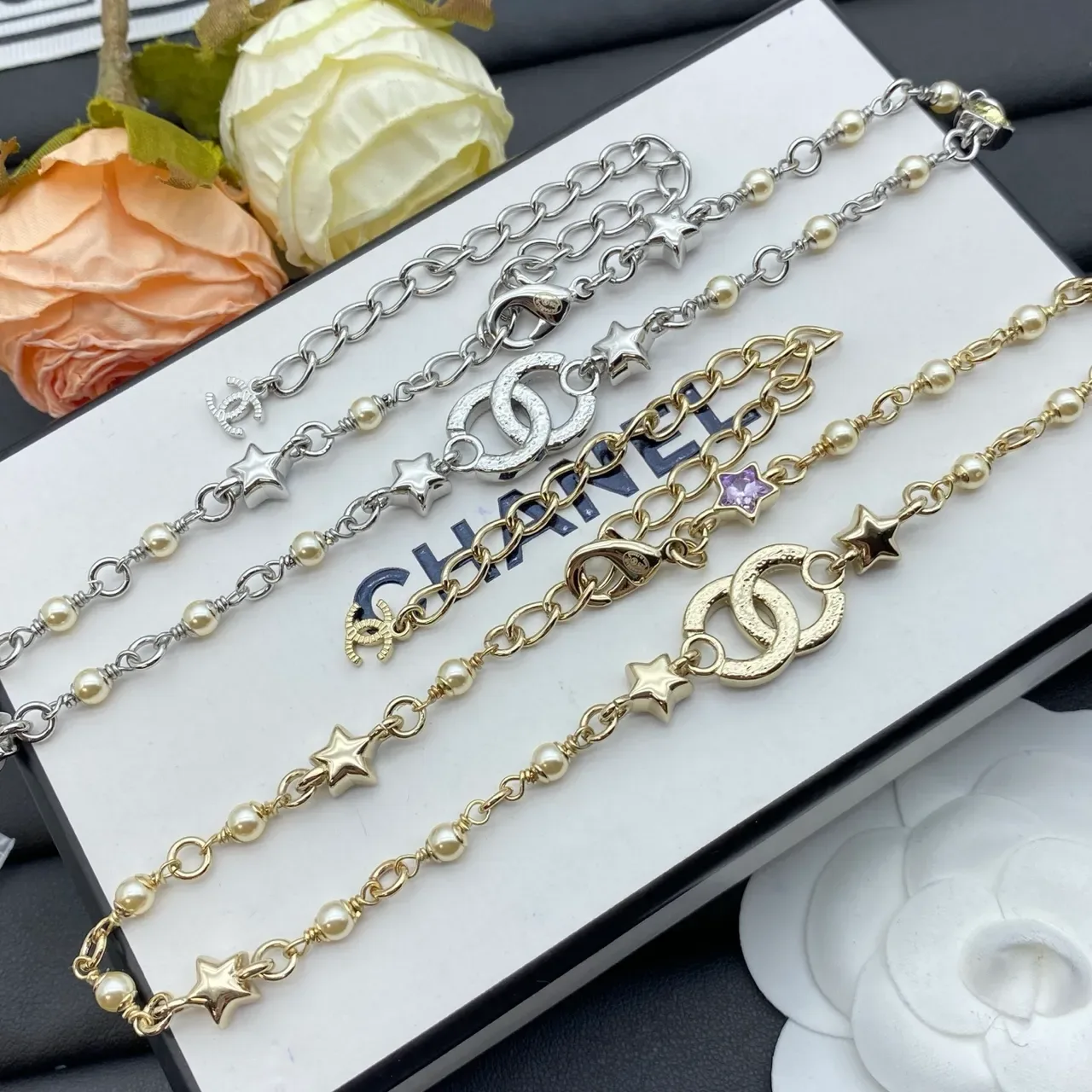 Chanel CC Star Pearl Beaded Double-Chain Necklace 2