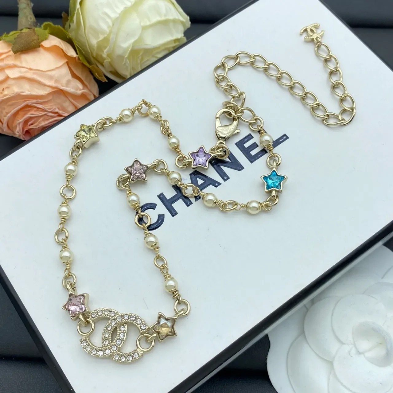 Chanel CC Star Pearl Beaded Double-Chain Necklace 5