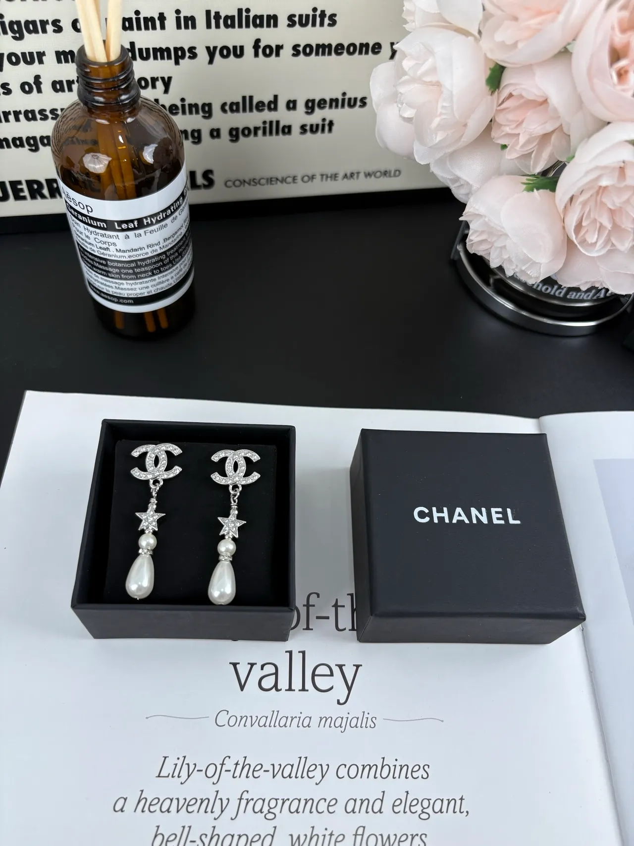 Chanel CC Star Pearl Crystal Drop Earrings 3