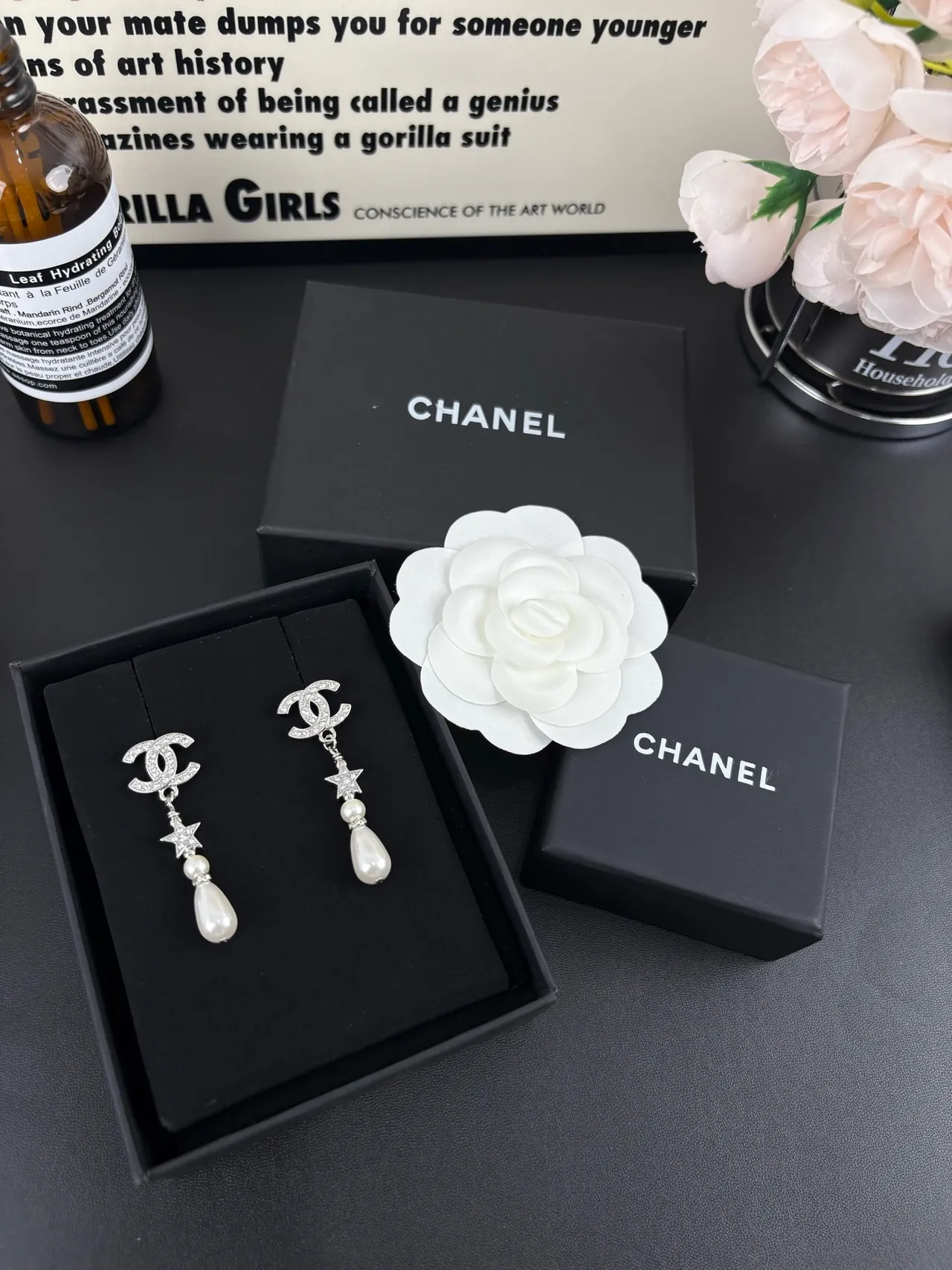 Chanel CC Star Pearl Crystal Drop Earrings 5