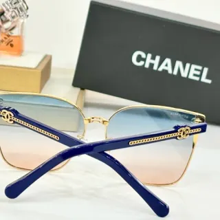 Chanel Chain-Link Detail Blue and Gold Sunglasses